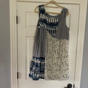 Anthropologie Holding Horses Patchwork Dress Boho Cotton Blue White XL